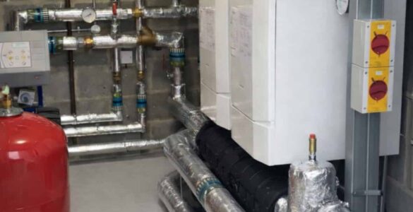 Complex boiler room with metal pipes